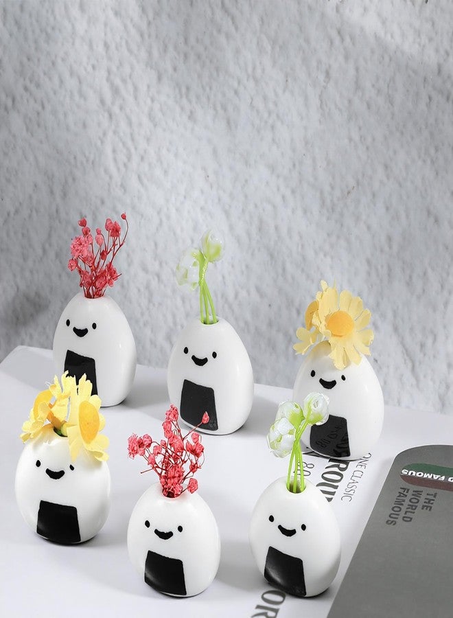 xozeooeu 7 Pcs Mini Flower Vase, Handmade Ceramic Rice Ball Japanese Onigiri Bud Vases for Dry Flowers, White Small Decorative Vases for Table Centerpieces, Room Decor - Image 5